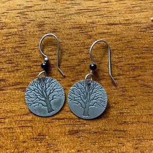 Artisan etched tree earrings